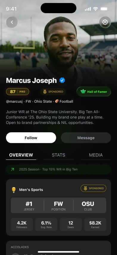A verified athlete profile in the LockedIn HQ app